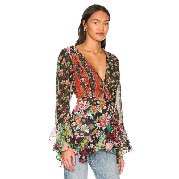 New Free People Magic Hour Wrap Top in Black Combo Size XS.. - Picture 3 of 9